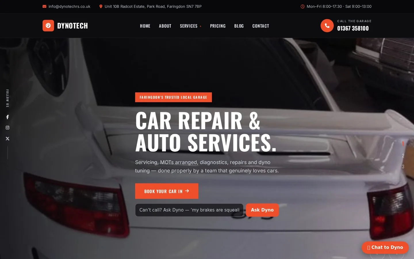 Screenshot of the Dyno Tech Auto Centre Website homepage
